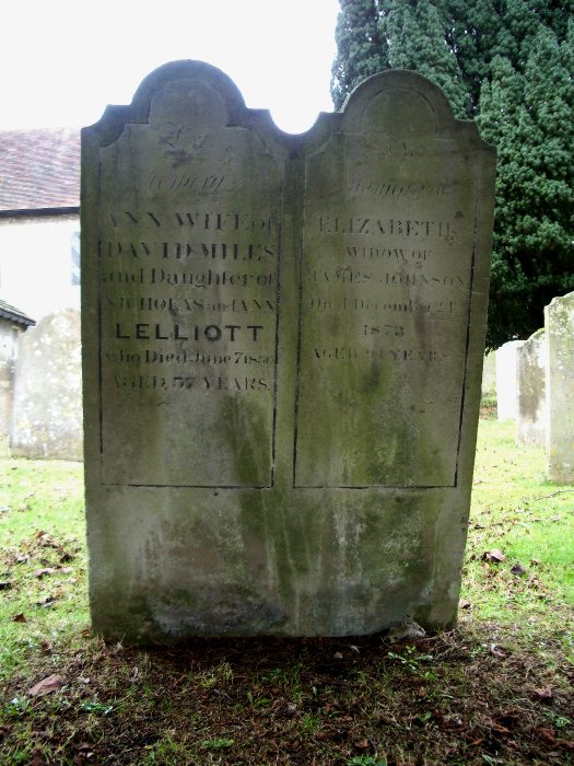photo of tombstone to Ann Miles and Elizabeth Johnstone